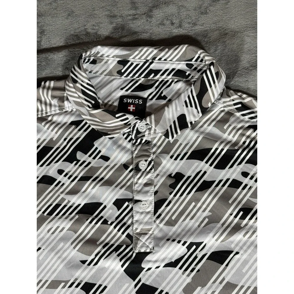 Swiss Alps Polo Shirt Mens Large Gray Camo Stretch Knit Golf Performance